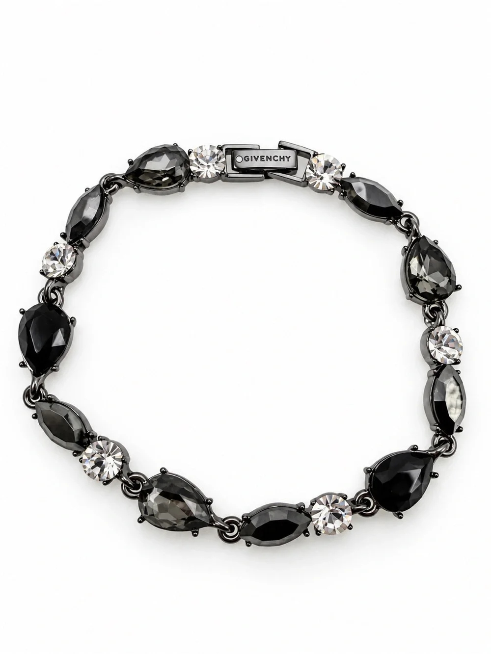 Givenchy Gunmetal Crystal Link Bracelet Black Gray Faceted Stones